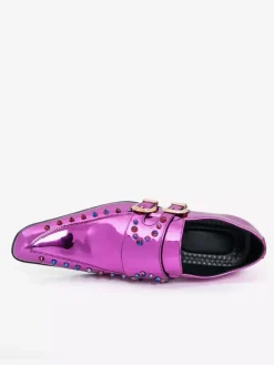 Men's Dress Shoes Metallic Square Toe Beaded Buckle Detail Shoes