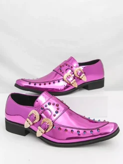 Men's Dress Shoes Metallic Square Toe Beaded Buckle Detail Shoes