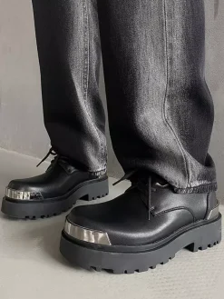 Men's Dress Shoes Modern Round Toe Metal Details PU Leather