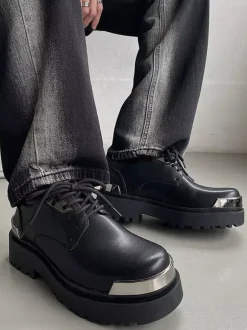 Men's Dress Shoes Modern Round Toe Metal Details PU Leather