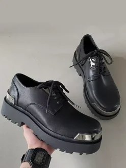 Men's Dress Shoes Modern Round Toe Metal Details PU Leather