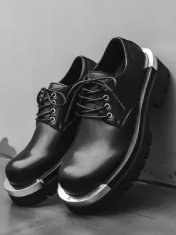 Men's Dress Shoes Modern Round Toe Metal Details PU Leather