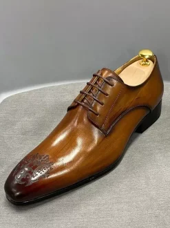 Men's Dress Shoes Modern Round Toe Cowhide Prom Wedding Shoes