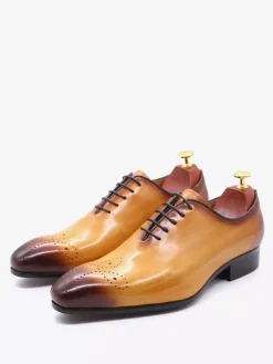 Mens Dress Shoes Oxford Shoes Quality Round Toe Cowhide Prom Wedding Shoes