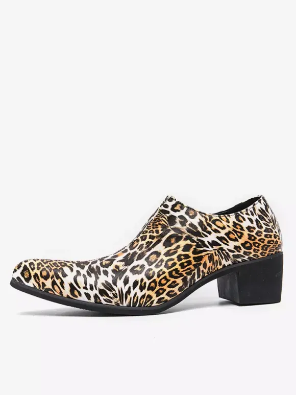 Men's Dress Shoes Pointed Toe Leopard Chunky Heel Shoes