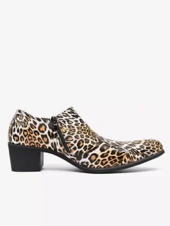 Men's Dress Shoes Pointed Toe Leopard Chunky Heel Shoes