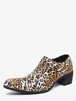 Men's Dress Shoes Pointed Toe Leopard Chunky Heel Shoes