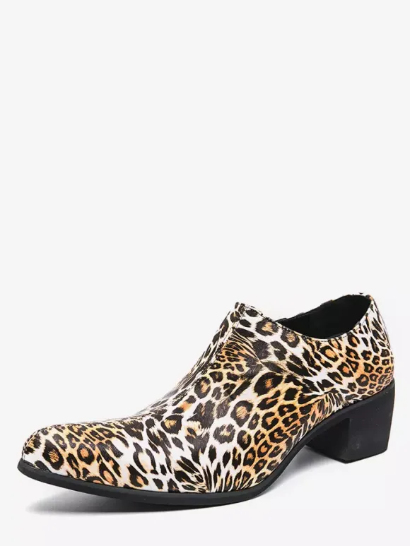 Men's Dress Shoes Pointed Toe Leopard Chunky Heel Shoes