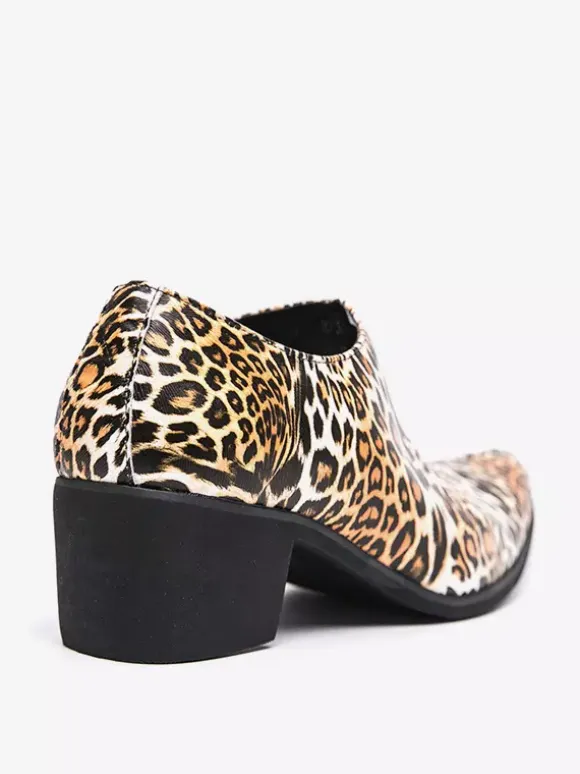 Men's Dress Shoes Pointed Toe Leopard Chunky Heel Shoes