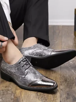 Men's Dress Shoes Quality Pointed Toe Strap Adjustable PU Leather