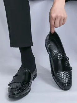 Men's Dress Shoes Round Toe Slip On Monk Shoes