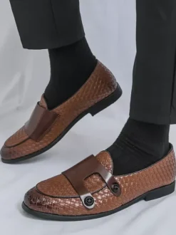 Men's Dress Shoes Round Toe Slip On Monk Shoes