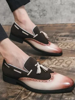 Men's Dress Shoes Round Toe Slip On Shoes With Tassels