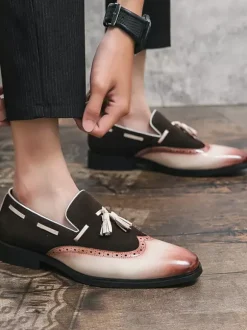 Men's Dress Shoes Round Toe Slip On Shoes With Tassels