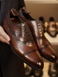 Men's Dress Shoes Square Toe Leather Brogue Derby Formal Wedding Shoes