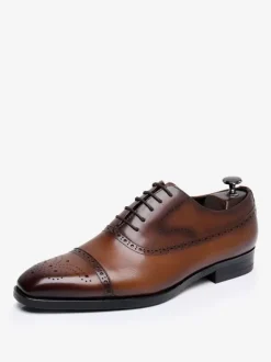 Men's Dress Shoes Square Toe Leather Brogue Derby Formal Wedding Shoes