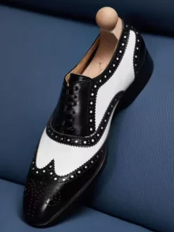 Men's Dress Shoes Square Toe Leather Brogue Oxford Prom Wedding Shoes