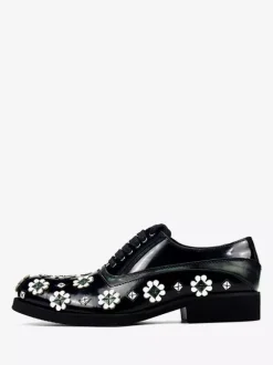 Men's Dress Shoes Stylish Round Toe Flowers Cowhide