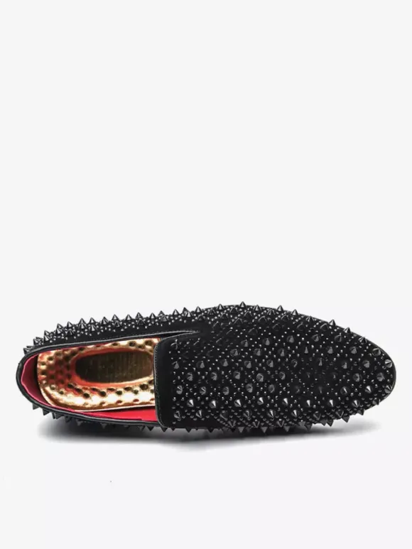 Mens Fashion Rhinestone Leather Dress Rivets Loafers Comfortable Slip On Classic Pointed Top Tuxedo Dress Shoes Party Prom Wedding Penny Shoes