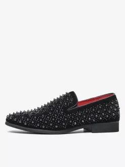 Mens Fashion Rhinestone Leather Dress Rivets Loafers Comfortable Slip On Classic Pointed Top Tuxedo Dress Shoes Party Prom Wedding Penny Shoes