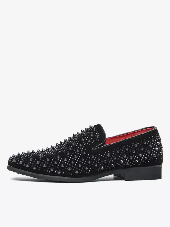 Mens Fashion Rhinestone Leather Dress Rivets Loafers Comfortable Slip On Classic Pointed Top Tuxedo Dress Shoes Party Prom Wedding Penny Shoes