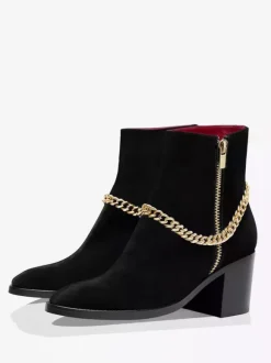 Men's High Heel Boots Chelsea Boots Black Suede Leather Pointed Toe Chains Party Prom Dress Boots