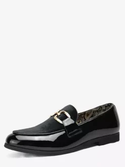 Mens Horsebit Loafers Chain Buckle Decoration Slip On Pointed Toe Low Heels Penny Shoes