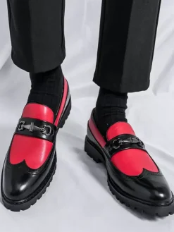 Mens Horsebit Loafers Contrast Color Black And White Slip-on Wingtips Shoes