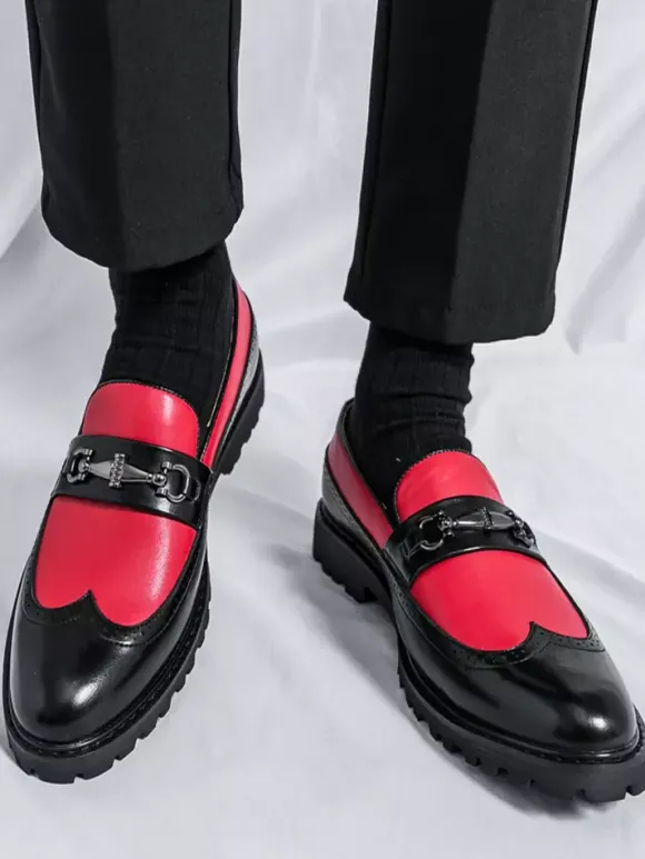 Mens Horsebit Loafers Contrast Color Black And White Slip-on Wingtips Shoes
