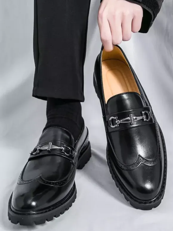 Mens Horsebit Loafers Contrast Color Black And White Slip-on Wingtips Shoes