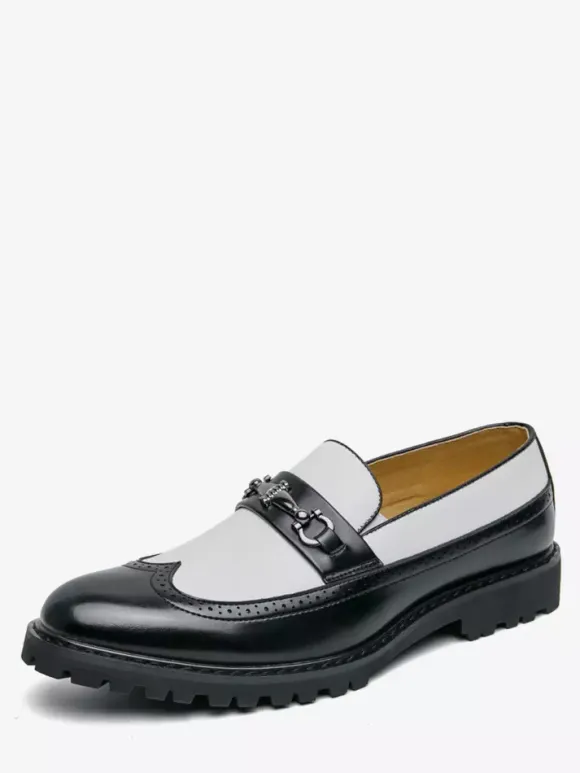 Mens Horsebit Loafers Contrast Color Black And White Slip-on Wingtips Shoes