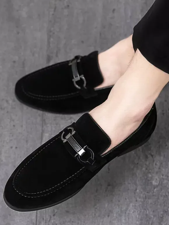 Mens Horsebit Loafers Low Heels Slip-On Suede Leather Shoes