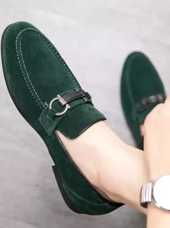 Mens Horsebit Loafers Low Heels Slip-On Suede Leather Shoes