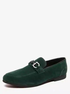 Mens Horsebit Loafers Low Heels Slip-On Suede Leather Shoes