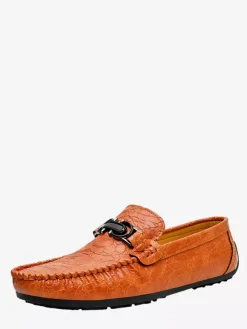Mens Horsebit Loafers Shoes Slip-on Leather Crocodile Pattern Flat Heel Anti-Slip Penny Shoes