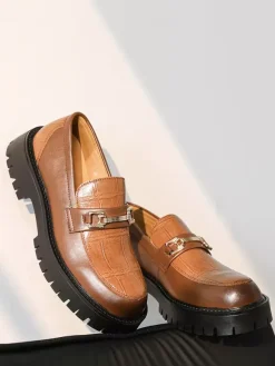 Mens Horsebit Loafers Slip-on Leather Anti-Slip Chunky Shoes