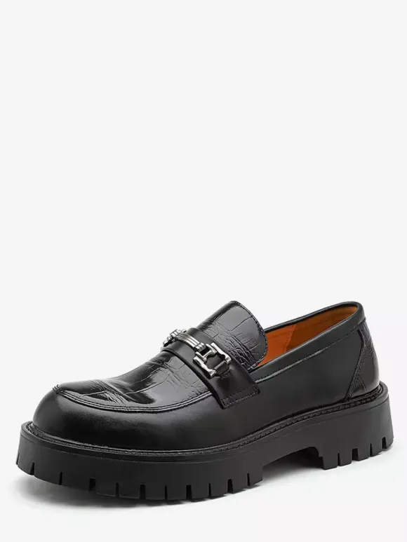 Mens Horsebit Loafers Slip-on Leather Anti-Slip Chunky Shoes
