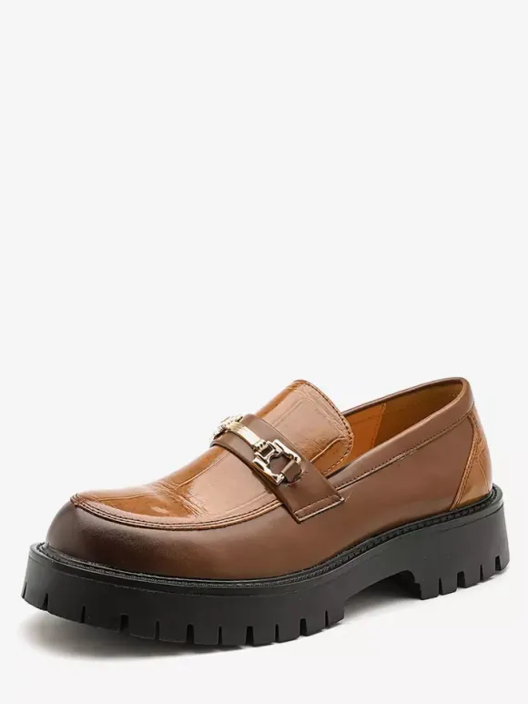 Mens Horsebit Loafers Slip-on Leather Anti-Slip Chunky Shoes