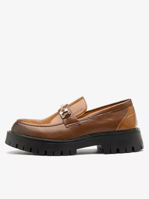 Mens Horsebit Loafers Slip-on Leather Anti-Slip Chunky Shoes