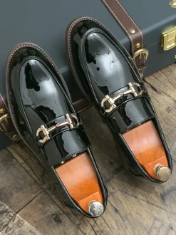 Mens Horsebit Loafers Slip-on Pointed Toe Low Heels Metal Decoration Penny Shoes