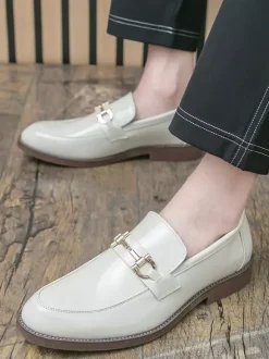 Mens Horsebit Loafers Slip-on Pointed Toe Low Heels Metal Decoration Penny Shoes