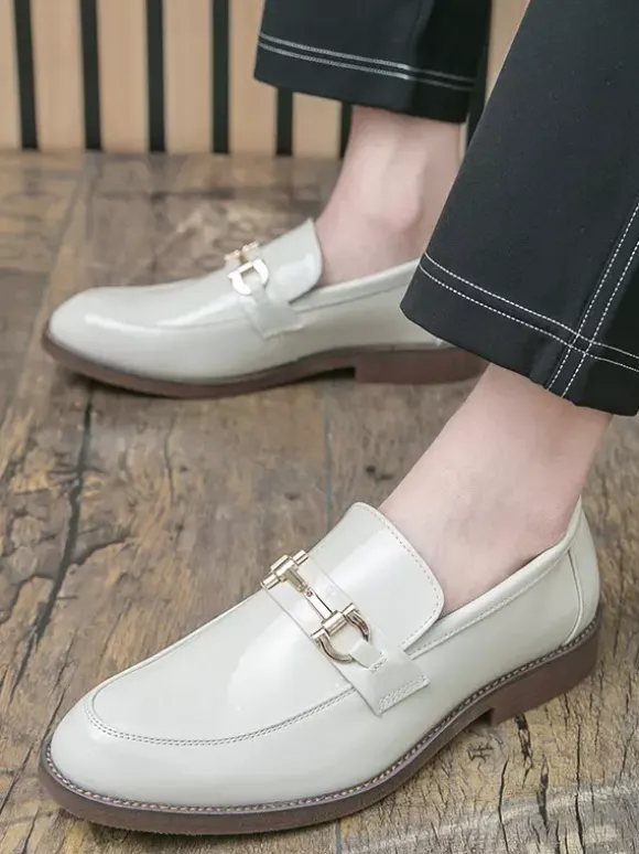 Mens Horsebit Loafers Slip-on Pointed Toe Low Heels Metal Decoration Penny Shoes