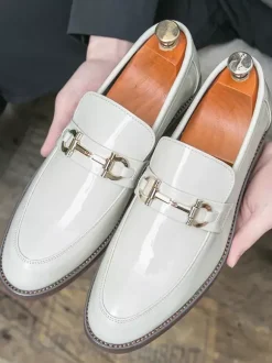 Mens Horsebit Loafers Slip-on Pointed Toe Low Heels Metal Decoration Penny Shoes