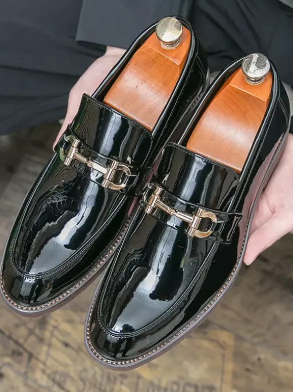 Mens Horsebit Loafers Slip-on Pointed Toe Low Heels Metal Decoration Penny Shoes