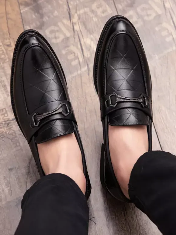 Mens Horsebit Loafers Slip-on Pointed Toe Low Heels Metal Decoration Penny Shoes