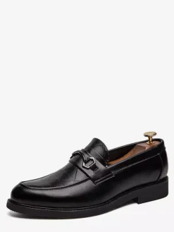 Mens Horsebit Loafers Slip-on Pointed Toe Low Heels Metal Decoration Penny Shoes