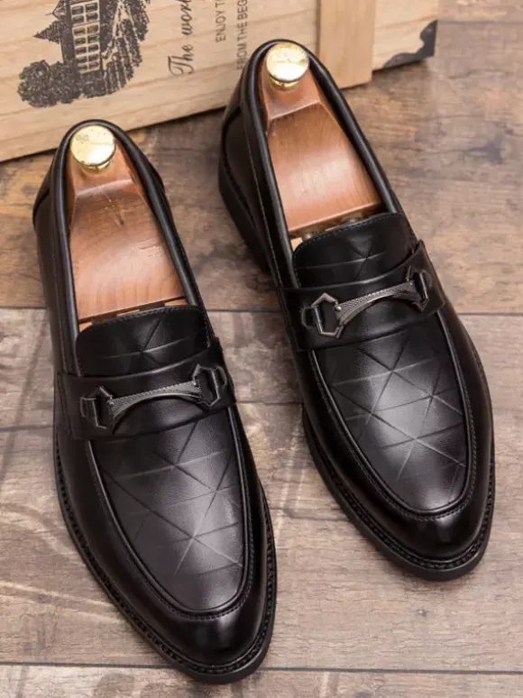 Mens Horsebit Loafers Slip-on Pointed Toe Low Heels Metal Decoration Penny Shoes