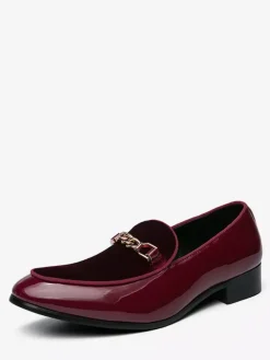 Mens Horsebit Loafers Suede Splice Leather Slip On Chain Buckle Penny Shoes Pointed Toe Low Heels Prom Shoes