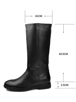 Men's Knee High Boots Slip On Boots Black Cowhide Riding Knight Boots