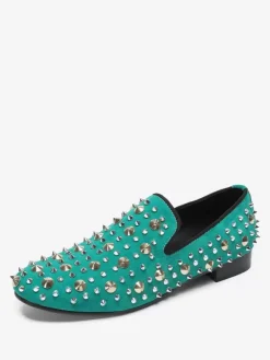 Men's loafer Rivets Pointed Toe Cowhide Spikes Slip On Prom Wedding Shoes